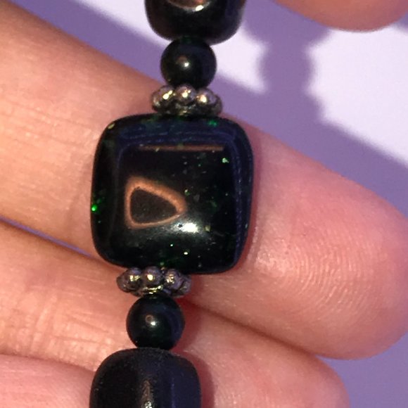 Green Goldstone and Onyx Earrings - Picture 10 of 11